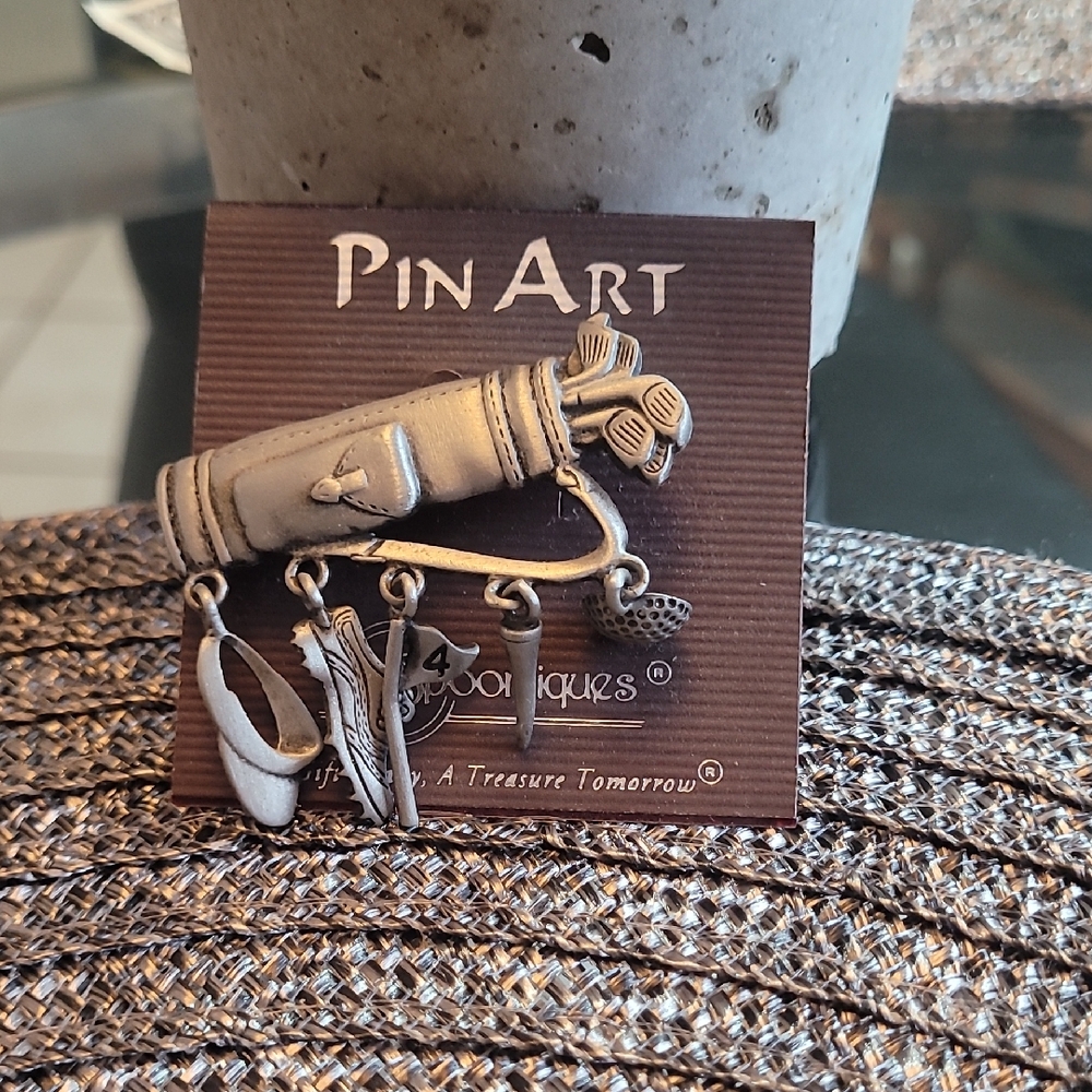 Silver Pin Art Brooch with Charms